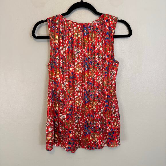 Rachel Zoe Sleeveless Top Womens S Red Floral Tank Pleated Blouse Boho Casual - Picture 2 of 6